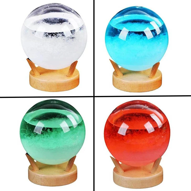 

Storm Glass Weather Predictor with Wooden Base Small Weather Station for Desktop, Tables - Temperature Gauge Gifts