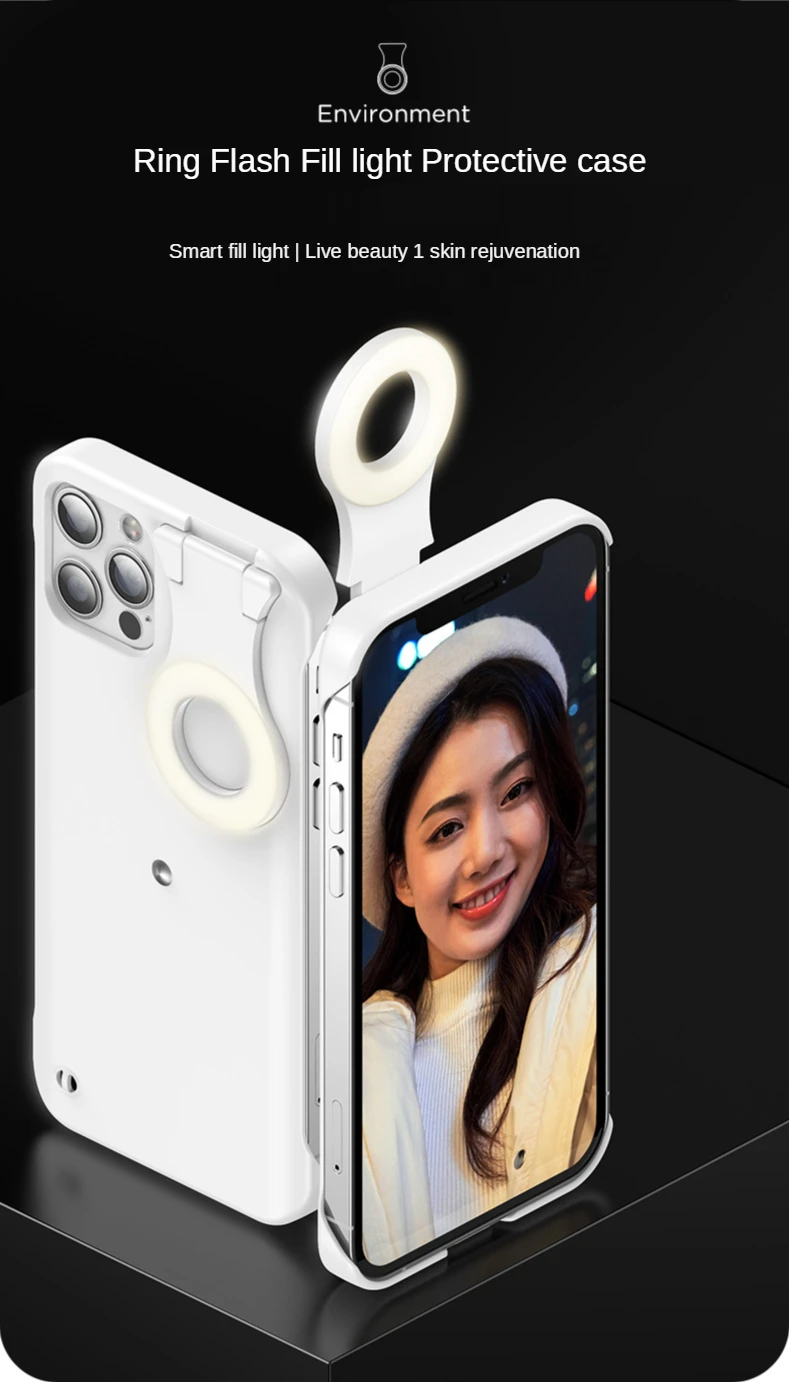 

Портативный чехол для селфи с подсветкой для iPhone 12 Pro Max, светодиодный кольцевой светильник для селфи, задняя крышка для телефона iPhone 12 New2021