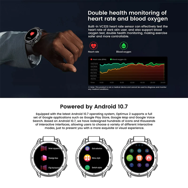 Kospet Optimus 2 4G Smart Watch 13MP Rotatable Camera Flashlight Helio P22 Octa Core 4GB 64GB  Android 10.7 Smartwatch Wifi GPS