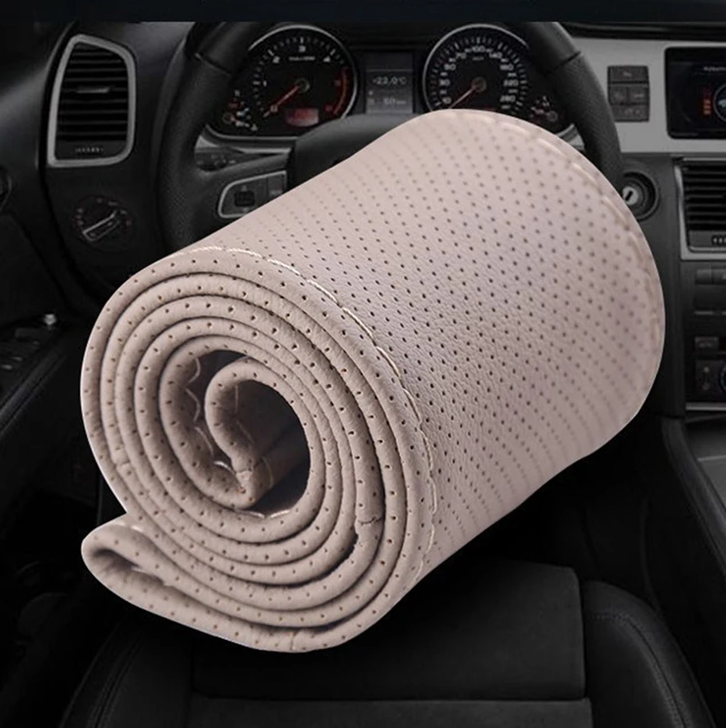 

Diy Soft Fiber Leather Steering Wheel Cover General Woven Automobile Steering Wheel Full Hole Hand Sewn Steering Wheel Cover