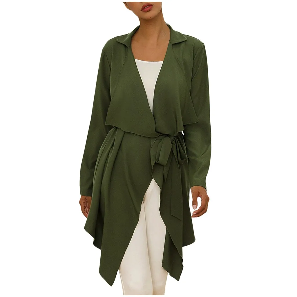 Женское пальто с длинным рукавом и лацканами асимметричная тонкая верхняя