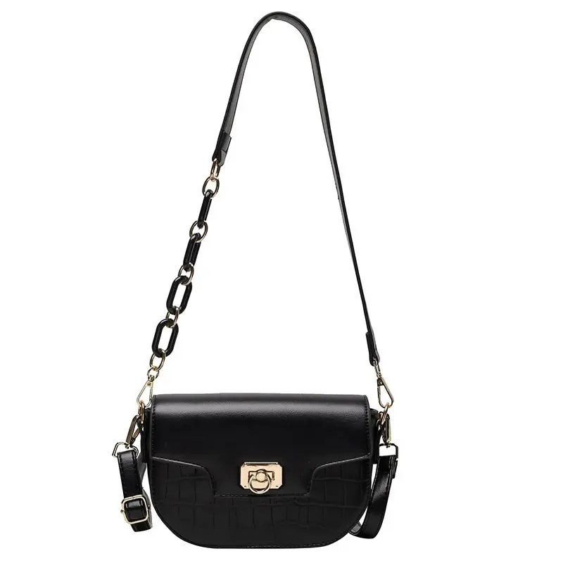

Pu leather ladies saddle bag casual female lock shoulder bag female new product 2021 lipstick flap leather bag
