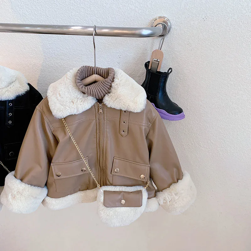 

Bear Leader Baby Girl Jacket Autumn Winter Fashion Korean Version High-neck Top Fleece Leather Casual Children Clothing