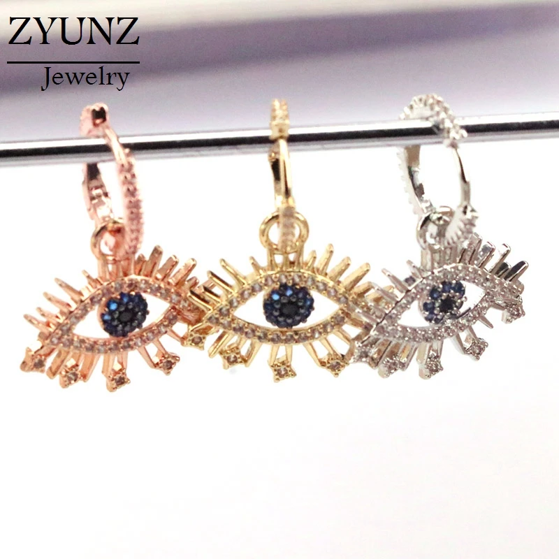 

5 Pairs, Eyes Huggie Earrings Eyes Dangle Earrings Turkey Blue Eyes Jewelry Gold Color CZ Crystal Drop Earring