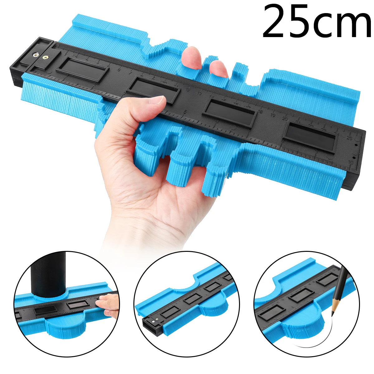 25cm blue 12/14/25/50 см контур датчик Пластик профиль копия контур датчик дубликатор duplo и Стандартный Дерево Лазерная маркировочная в клеточку измерены в ненатянутом ламинат - Цвет: 25cm blue