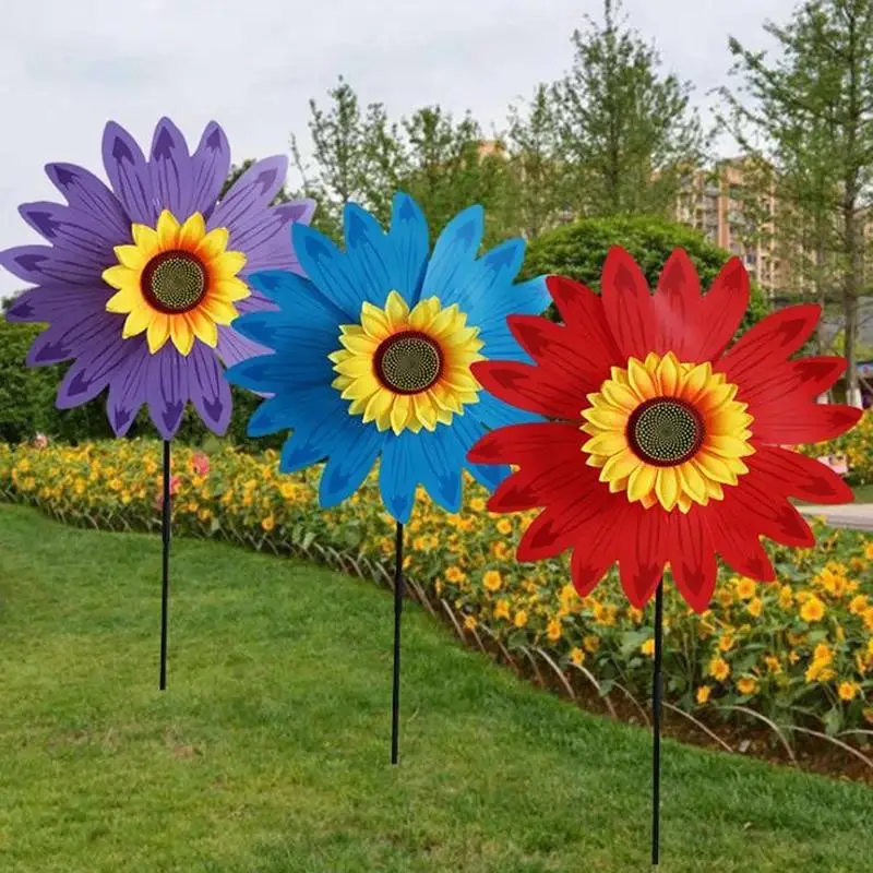 

Double Layer Sunflower Windmill Wind Spinner Kids Toys Yard Garden Decoration Plastic Flower Sunflower Windmill Garden Decor