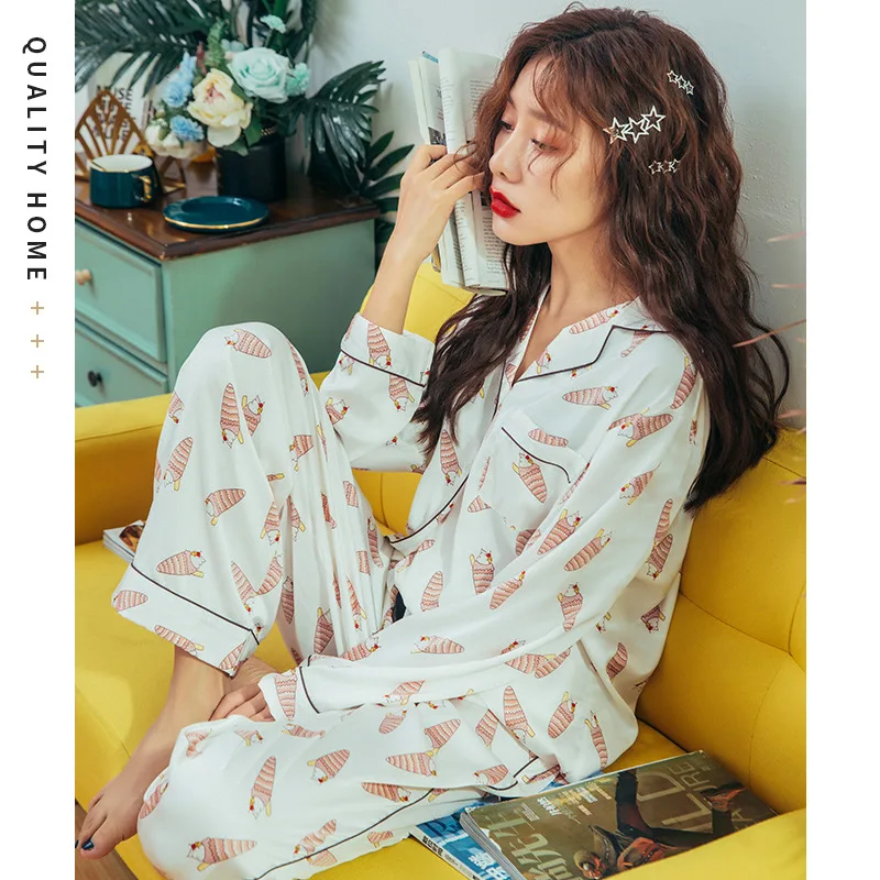 New Satin Pajamas Set Silk For Women Cartoon Sleepwear Pink Night Suit Cute Ice Cream Casual Homewear | Женская одежда