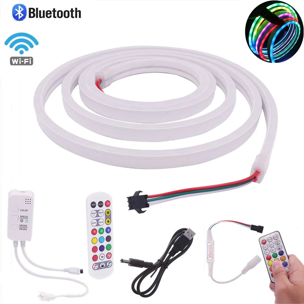 

USB Wi-Fi Bluetooth светодиодная неосветильник вая полоса 5 в WS2812B 60 светодисветодиодный s/m RGB Водонепроницаемая силиконовая гибкая лента веревка с п...