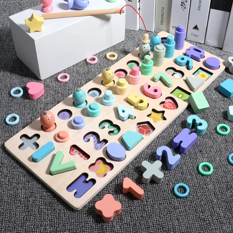 New 9 in 1 Children Montessori Educational Wooden Toys Animal Busy Board Math Fishing Preschool Toy For Kids Gifts toy | Игрушки и хобби