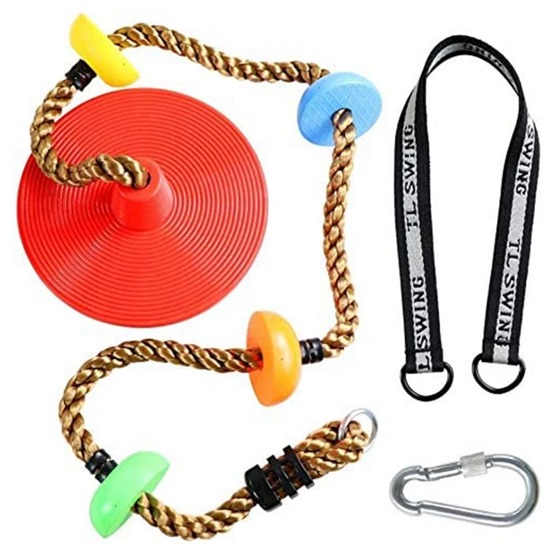 

Climbing Rope Tree Swing with Disc Seat Set Outdoor Playground Accessories for Kids Including Hanging Strap & Carabiner