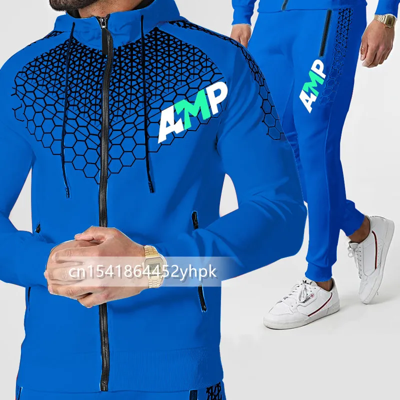 

Trampoline basketball sportswear AMP Dots Funny hooded 2021new men's tracksuit spring clothing streetwear hip-hop two-piece suit