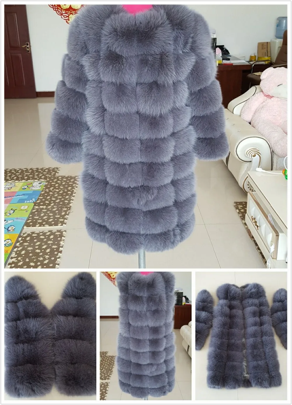 

Length 90cm Fox fur coat Arrival Super Warm Winter Women's Real Silver Fox Fur Coat Natural Fox Color Overcoat Full Sleeve