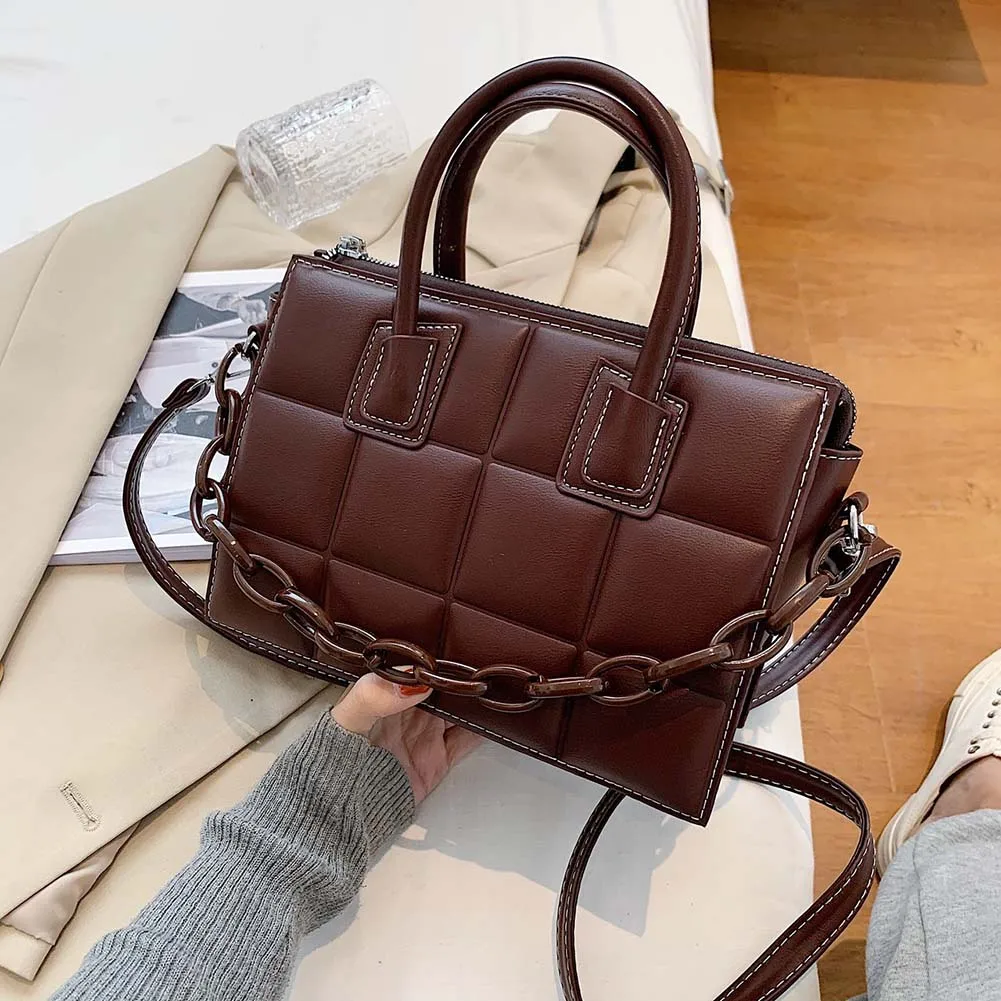 

Винтажные сумки через плечо с узором в клетку, на цепочке, сумка на плечо из искусственной кожи с клапаном, повседневные Молодежные Женские ...