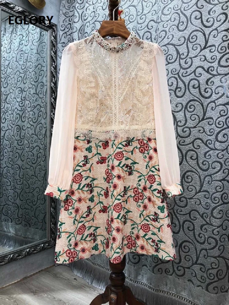 Женское кружевное платье-трапеция подиумное элегантное лоскутное платье с