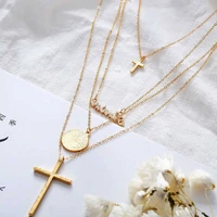 trendy multi layer necklace cross geometric circle piece accessories necklace for women gift