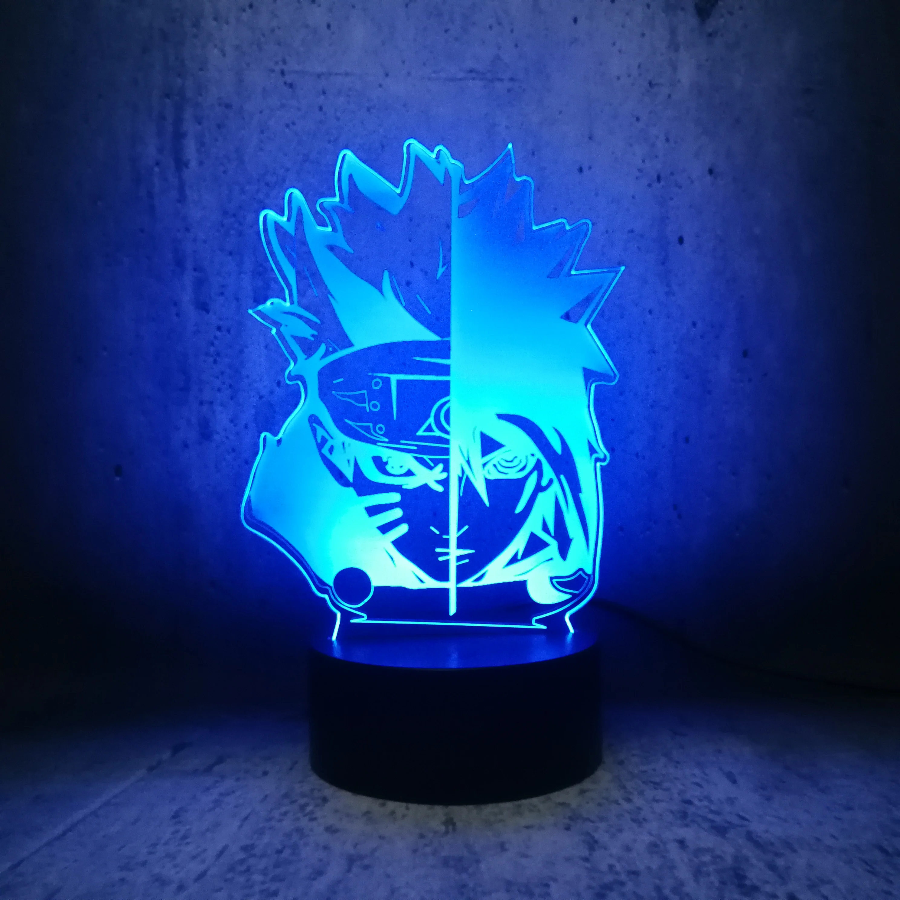 Наруто 3D Светодиодная лампа Саске с двойным лицом Ночник декор для детской