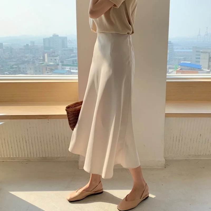 Женская юбка годе с завышенной талией приталенная абрикосового и Шелкового