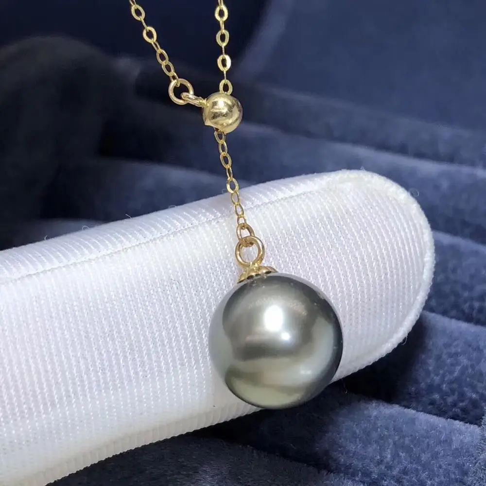 Женское ожерелье с подвеской из черного жемчуга 18 К желтого золота 9 10