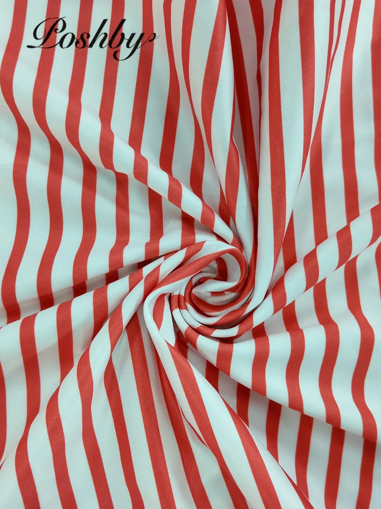 

Poshby Summer Women Striped Nightclub Midi Dress 2021 Sexy Spaghetti Strap One Shoulder Backless Skinny Elastic Mid-Calf Dresses