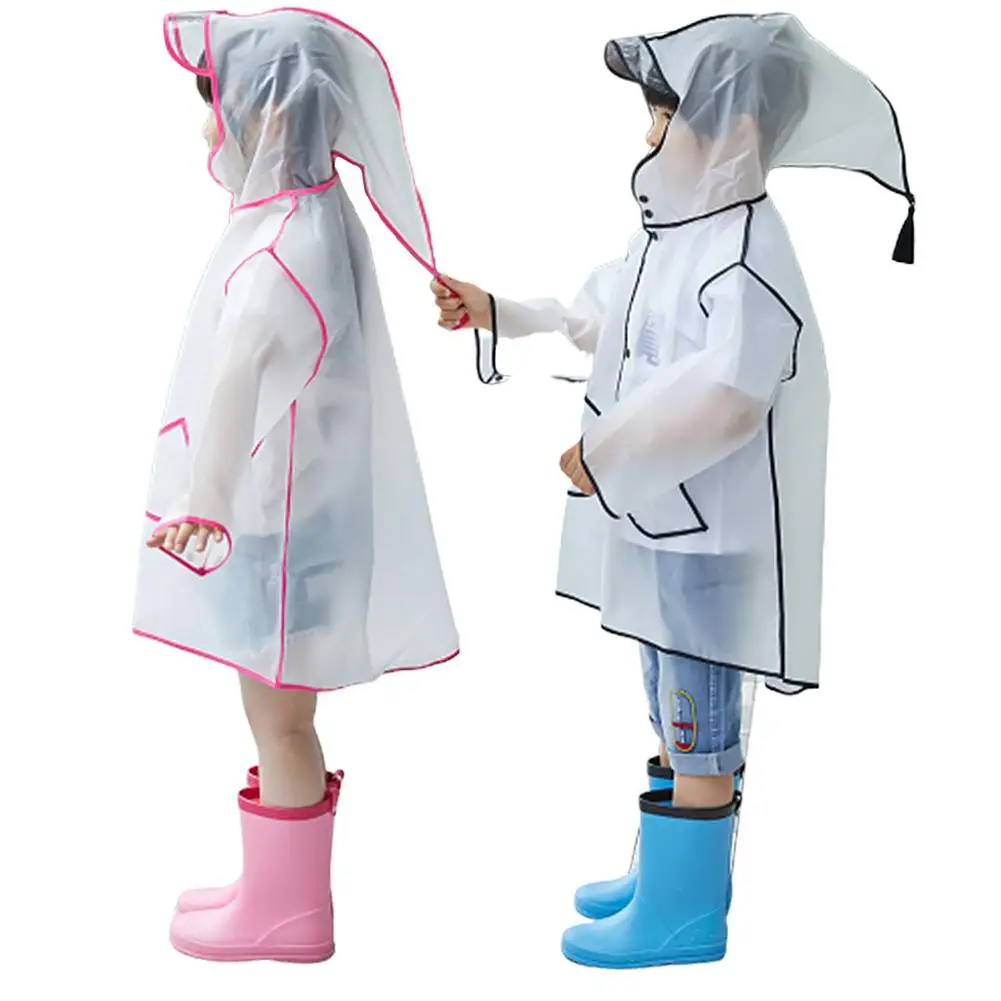 Модный прозрачный плащ с капюшоном широкими полями и кисточками детская одежда