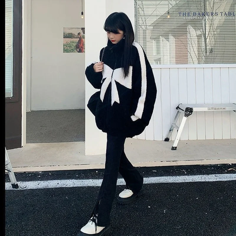 Loose Bowknot Polar Fleece Imitation Lamb Fur Fashionable New Winter Coat Faux Fur Coat  Puffer Jacket  Winter Coat Women