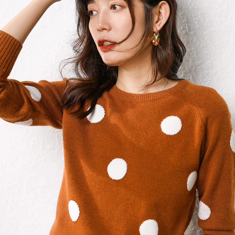 

adohon 2019 woman winter 100% Cashmere sweaters and autumn knitted Pullovers High Quality Warm Female Dot thickening O-neck