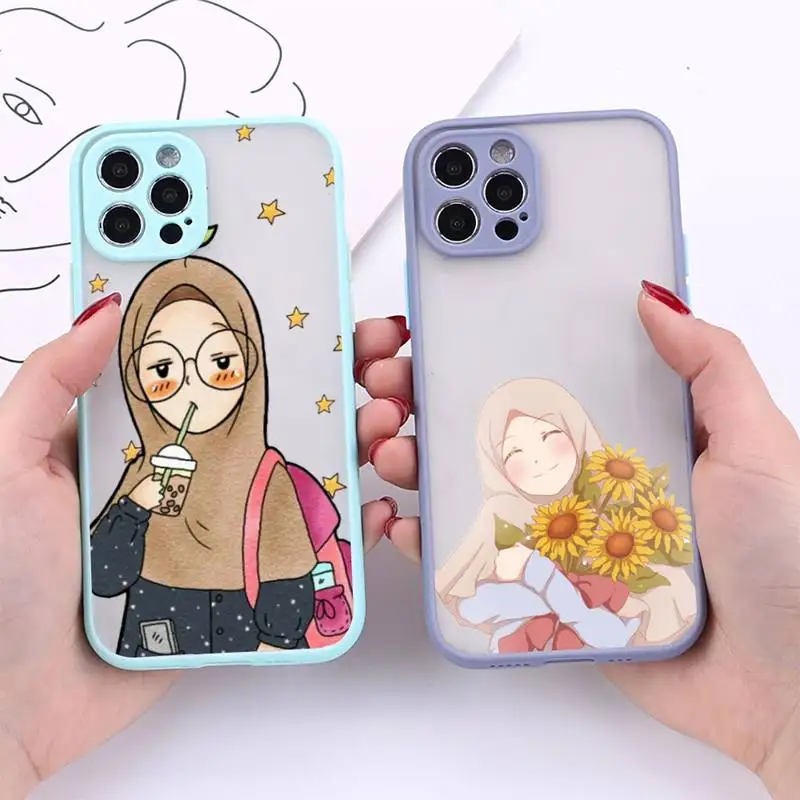 

Arab Islamic Girl Muslim girl Matte Shockproof Case For iPhone 12 11 Pro XS Max XR X 8 7 Plus Camera Protection Bumper cover