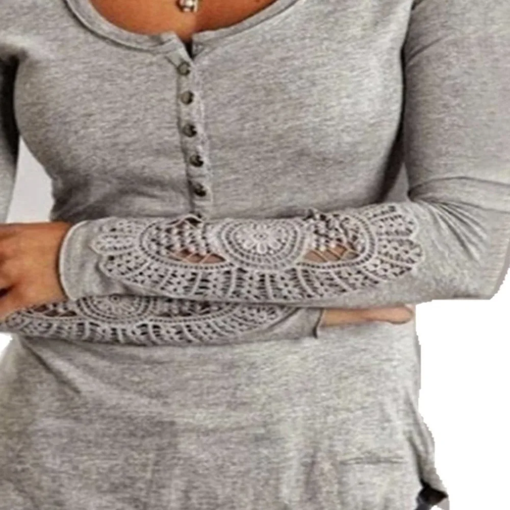 Женская футболка с длинным рукавом серая Повседневная открытым плечом и