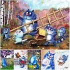 Набор для рисования по номерам на холсте AMTMBS озорная и милая мультяшная синяя кошка