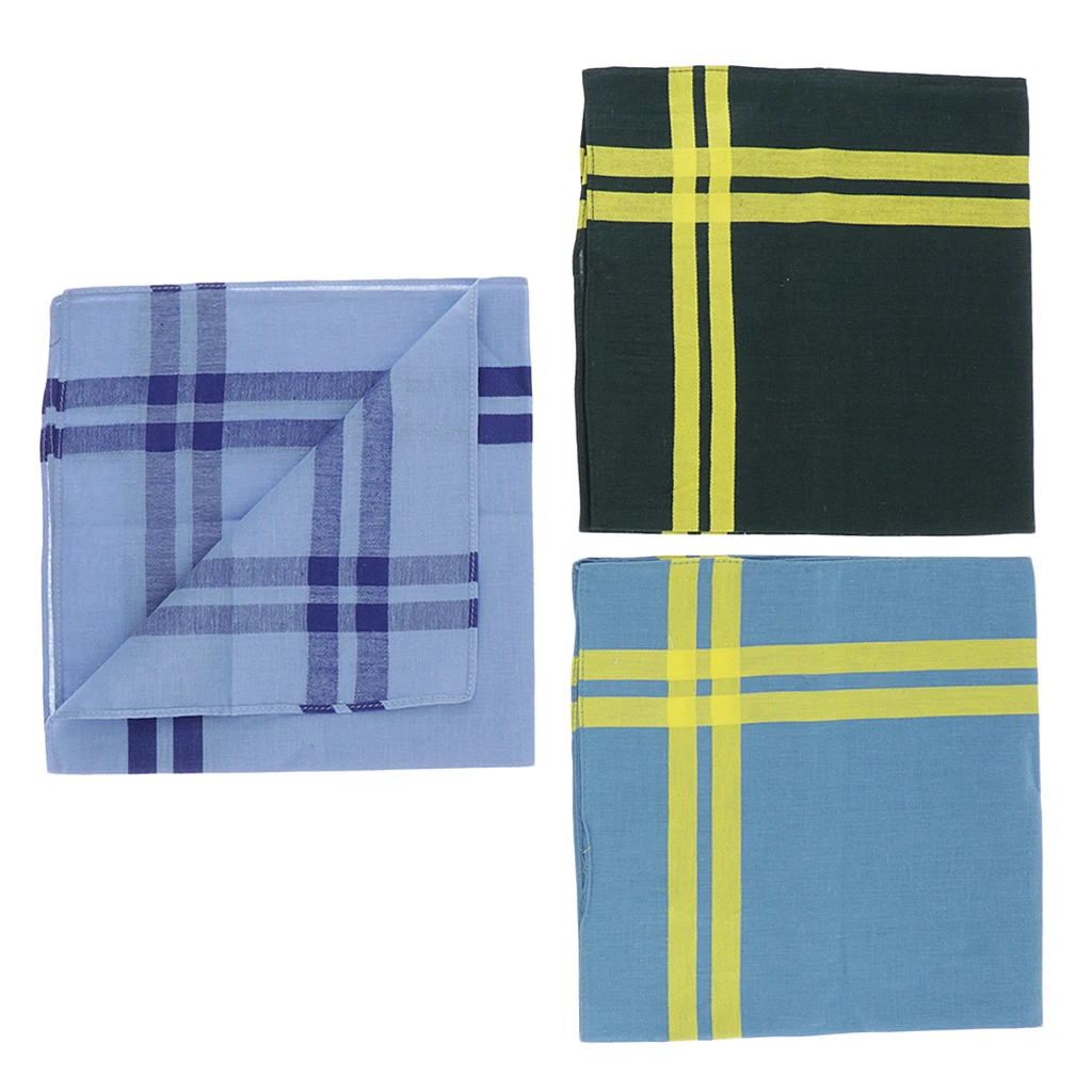 

3x Mens Handkerchiefs Cotton Assorted Pocket Hankies Square Hanky Kerchiefs
