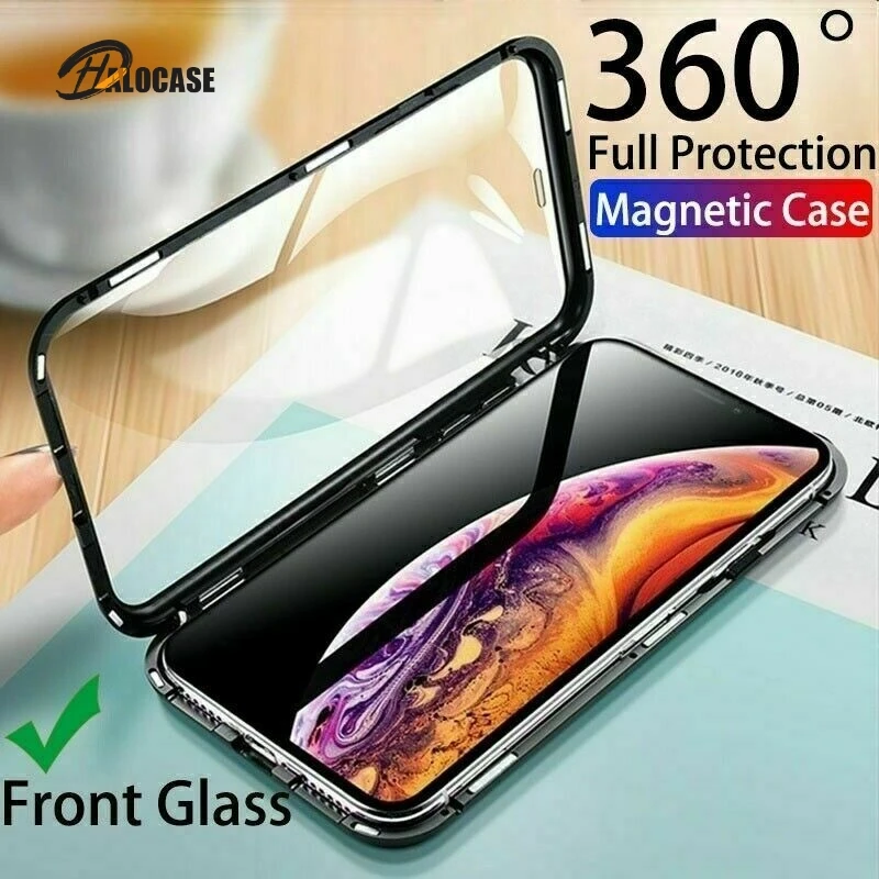

Магнитный металлический двусторонний стеклянный чехол для iphone 12, 11 Pro MAX, SE 2020, X, XR, XS MAX, 7, 8 Plus, передняя и задняя крышка