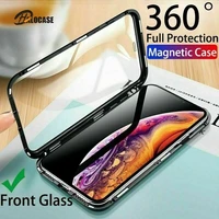 magnetic metal double side glass case for iphone 12 11 pro max se 2020 x xr xs max 7 8 plus front and back cover coque