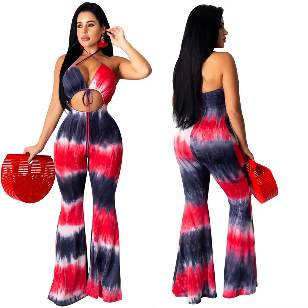 

European and American women's new sexy slim strap printed Jumpsuit