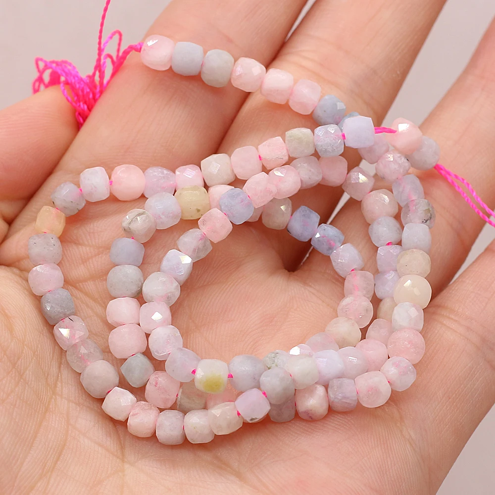 

New Beaded Natural Semi-Precious Stones Faceted Irregular Square Morganite Beads for Jewelry Making DIY Bracelet Ms Gift 4x4mm