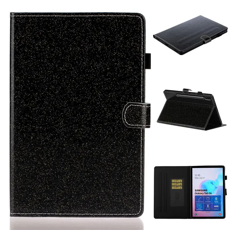 Black Блестящий чехол для Samsung Galaxy Tab S6 10,5 SM-T860 SM-T865 T860 10," чехол Funda Планшет Флип Стенд оболочка+ подарок - Цвет: Black