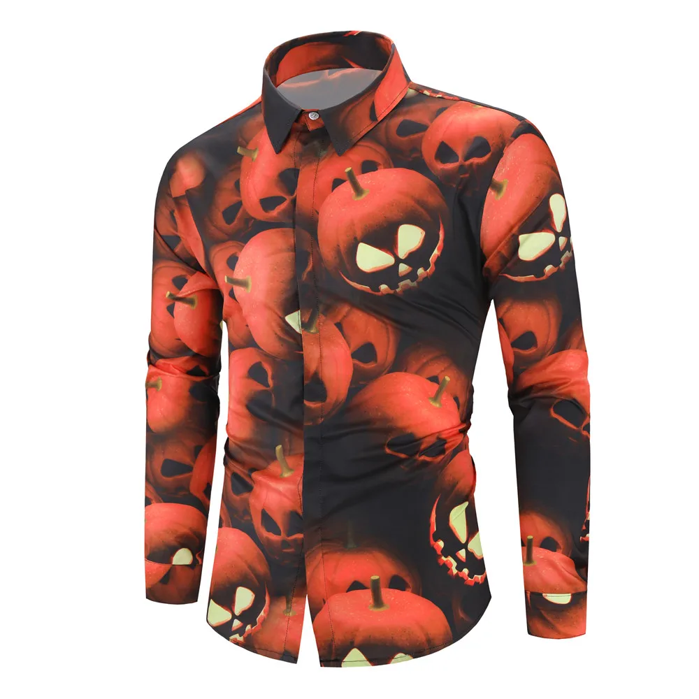Мужская рубашка с графическим рисунком Хэллоуин тыквы рубашки Harajuku мужские