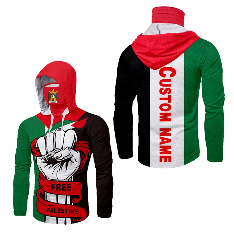 CJLM Custom Free Palestine Mask Ninja Fist Hooded Long Sleeve T-shirt Tattoo Oversized Long-sleeved Shirt Scarf Flag | Мужская одежда
