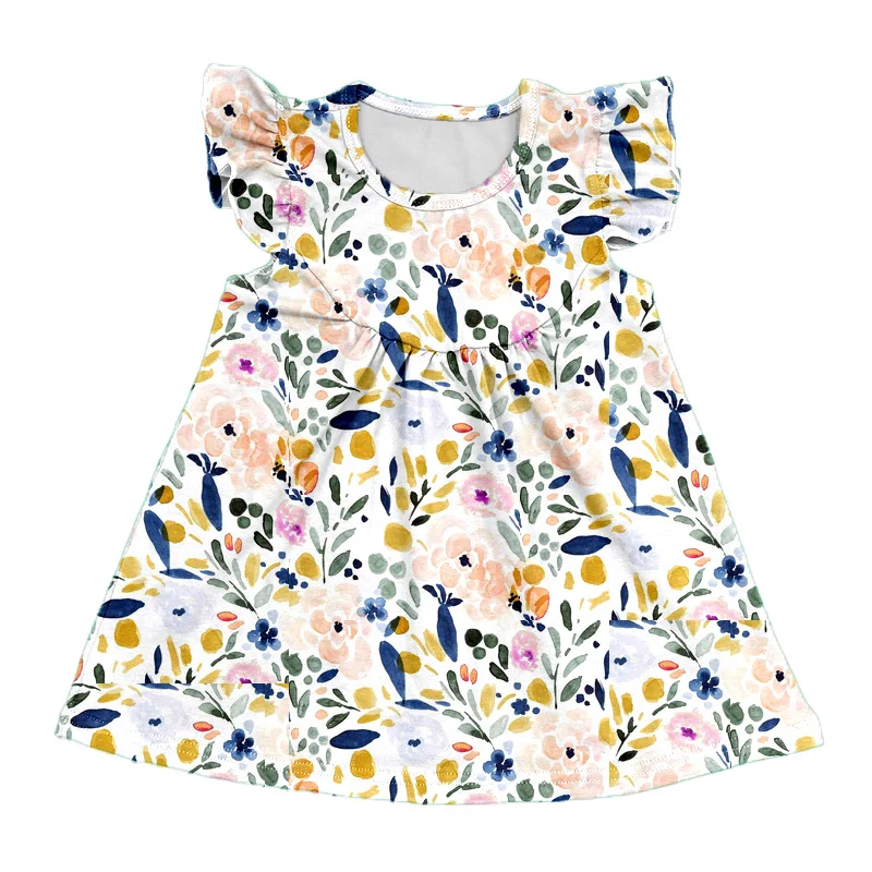 

2021 New Spring Summer Girls Dress Kids knit Cotton Clothes Flowers Print Baby Clothing Dress Casual O-neck Pearl Dress for Girl