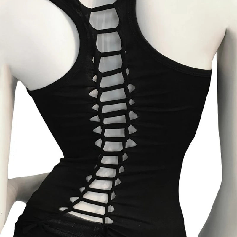 Женская футболка без рукавов Umeko Goth летняя облегающая с принтом черепа большие