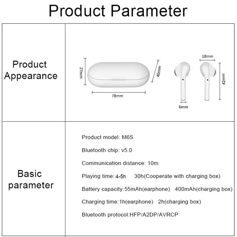 M6S Touch Control TWS True Wireless 5.0 Bluetooth Earphone Cordless Handfree in ear Earbuds Bloototh Earphones withmic Binaural |