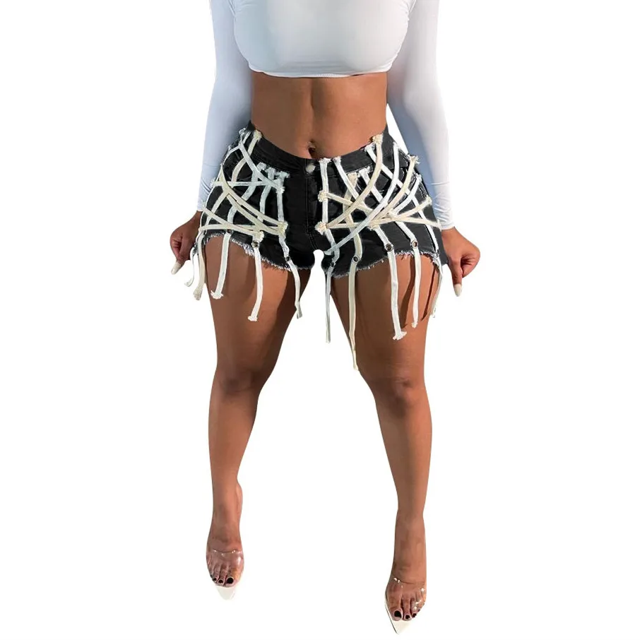 

Women Denim 2021 Summer New Light Blue High Waist Bottom Shorts Club Party Activewear Outfits Bandage Short Jeans