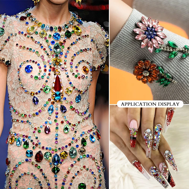 

Glittery Colorful Tear Drop K9 Glass Crystal Rhinestones Pointback Rhinestones Glue on Garment DIY Crafts Jewelry Accessories