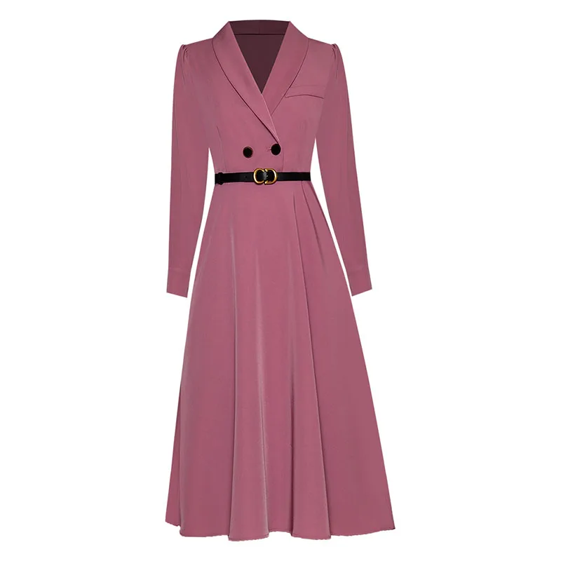 

Женское платье с отложным воротником, элегантное модельное платье с длинным рукавом и отложным воротником