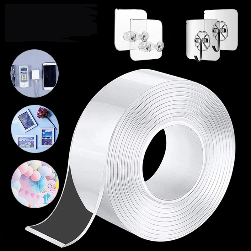 

1M/2M/3M/5M Double-sided Nano Tape Double Sided Tape Transparent NoTrace Reusable Waterproof Adhesive Tape Cleanable