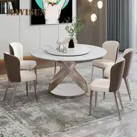 Nordic Large Circle Dining Table With Turntable And 6 Chairs European Style Modern For Restaurants Cafe Dining Room Furniture