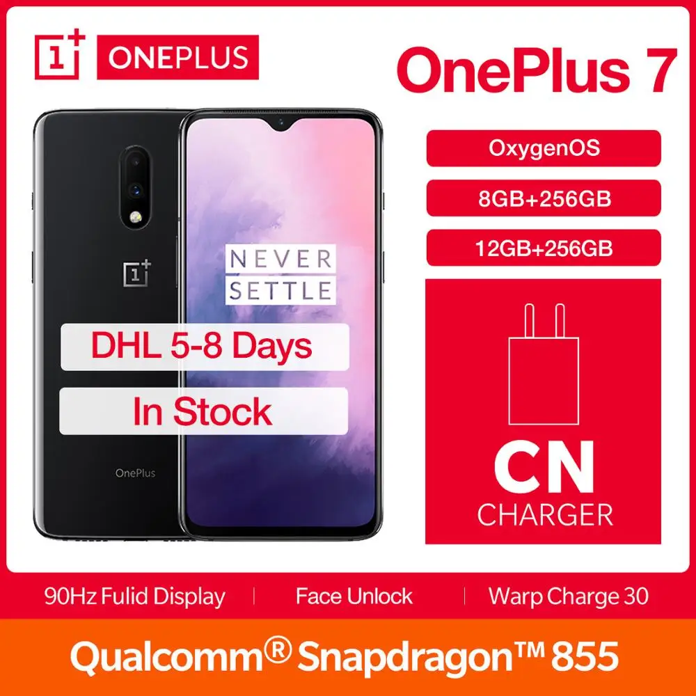 Смартфон OnePlus 7 8/12GB 256GB с глобальной ПЗУ, Восьмиядерный процессор Snapdragon 855, 6,41 дюймов, 48MP, разблокировка экрана мобильного телефона, аккумулятор 3700 мАч, NFC