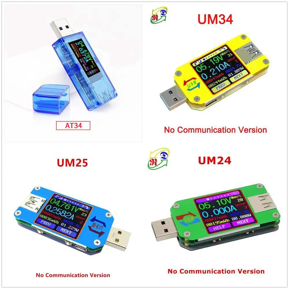 AT34 UM34/UM34C UM24/UM24C UM25/UM25C цветной ЖК-дисплей USB тестер напряжения измеритель тока