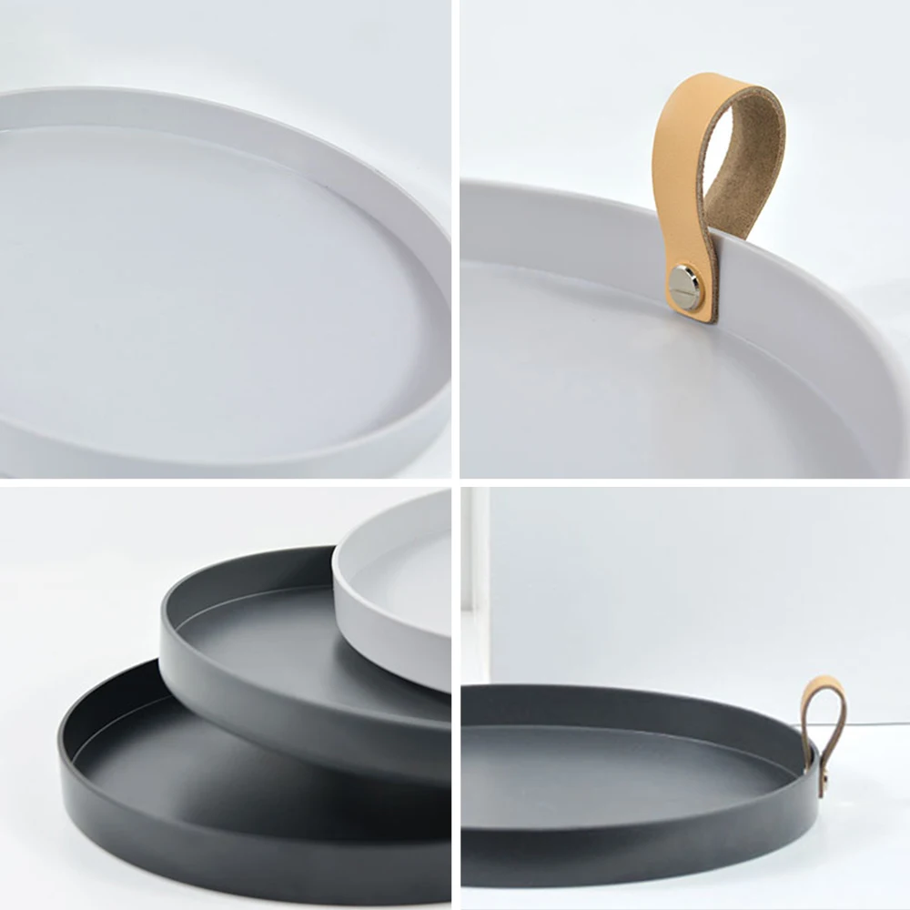Современный простой круглый поднос для хранения Кожаная подставка