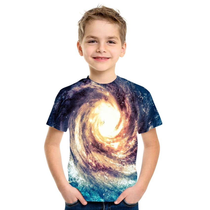 

3D starry sky pattern printed T-shirt boys and girls clothing milk silk fabric size 4T-16T