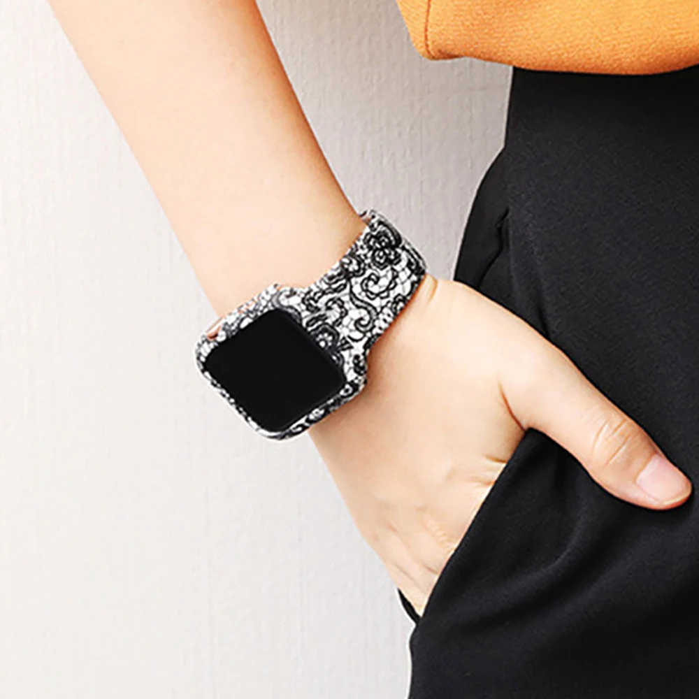 Colorful Silicone Watch Case Painted Silicone Strap for Apple Watch 6 SE / 42MM 5/4 44MM, Accessories for Iwatch 3/2/1 38MM 40MM